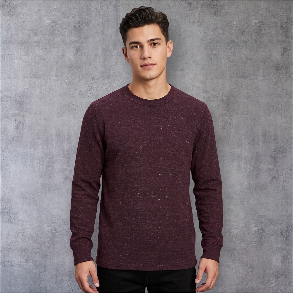 American Eagle Mens Small Burgundy Shirt Super Soft Thermal Waffle Knit